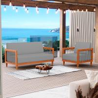 Kit 02 Poltronas E 01 Sofá Samoa Madeira Maciça Com Cordas Náutica Linho Cinza - Abmaza - 2