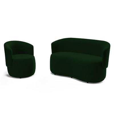Kit Poltrona E Namoradeira Aisha Orgânica Sala de Estar Veludo Verde Abmaza