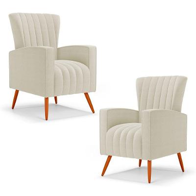 Kit 02 Poltronas Decorativas Melody Com Pés Palito Bouclê Bege - Abmaza