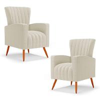 Kit 02 Poltronas Decorativas Melody Com Pés Palito Bouclê Bege - Abmaza - 1