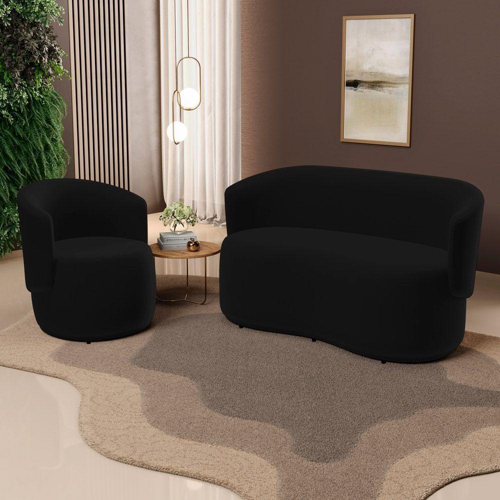 Kit 2 Poltronas E 1 Namoradeira Aisha Orgânica Suede Preto - Abmaza - 2