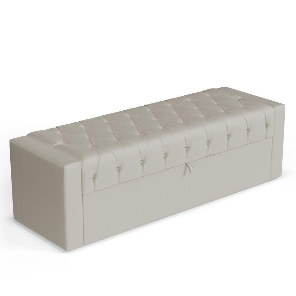Calçadeira Báu Casal Padrão Atena 140cm Capitonê Sintético Bege - Abmaza - 1