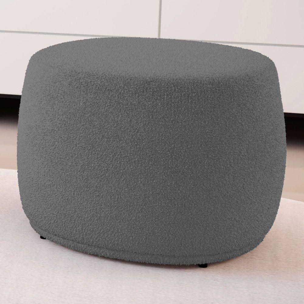 Kit 02 Puffs Decorativos Living Aisha Orgânico Redondo Bouclê Cinza Escuro - Abmaza - 2