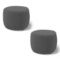 Kit 02 Puffs Decorativos Living Aisha Orgânico Redondo Bouclê Cinza Escuro - Abmaza - 1