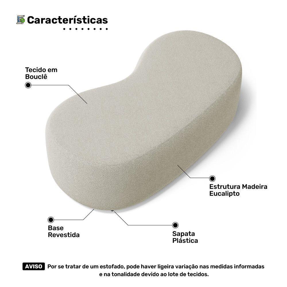 Puff Decorativo Living Aisha Orgânico 02 Lugares Bouclê Bege - Abmaza - 3