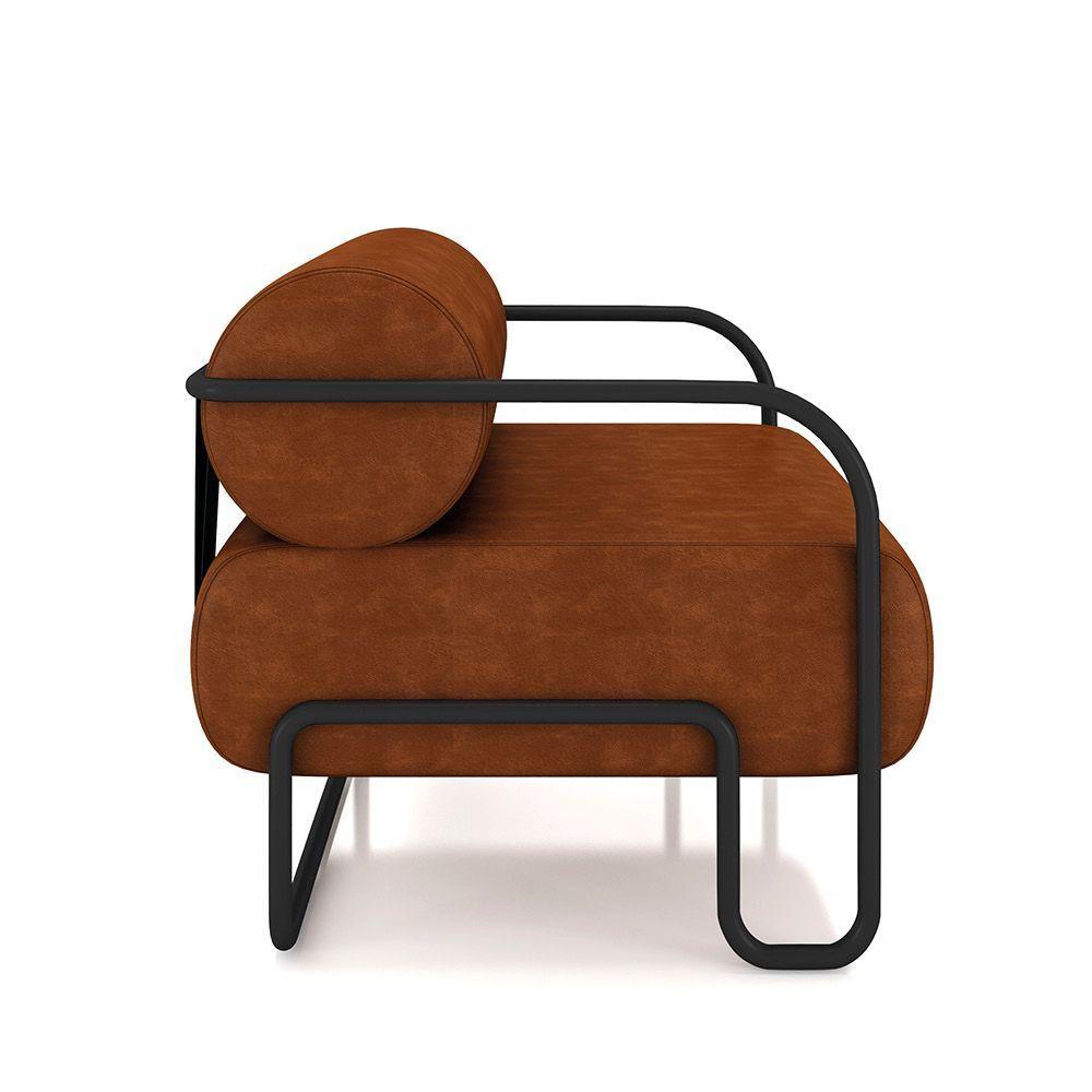 Poltrona Sala De Estar Industrial Preto Kit 2 Ameli Sintético Pu K01 - D'rossi Cor Marrom - 4