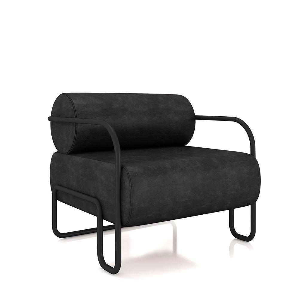 Poltrona Sala De Estar Industrial Preto Kit 2 Ameli Sintético Pu K01 - D'rossi Cor Preto - 3