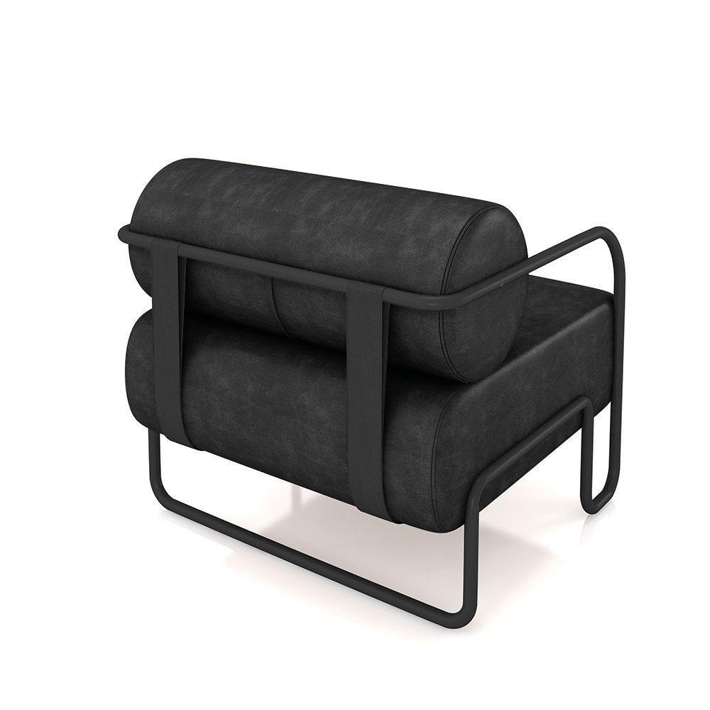 Poltrona Sala De Estar Industrial Preto Kit 2 Ameli Sintético Pu K01 - D'rossi Cor Preto - 4