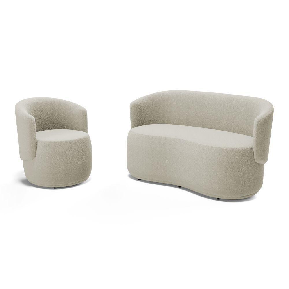 Kit Poltrona E Namoradeira Aisha Orgânica Bouclê Bege - Abmaza - 1