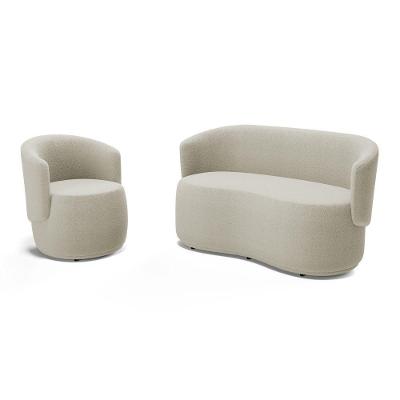Kit Poltrona E Namoradeira Aisha Orgânica Decorativa Bouclê Bege Abmaza