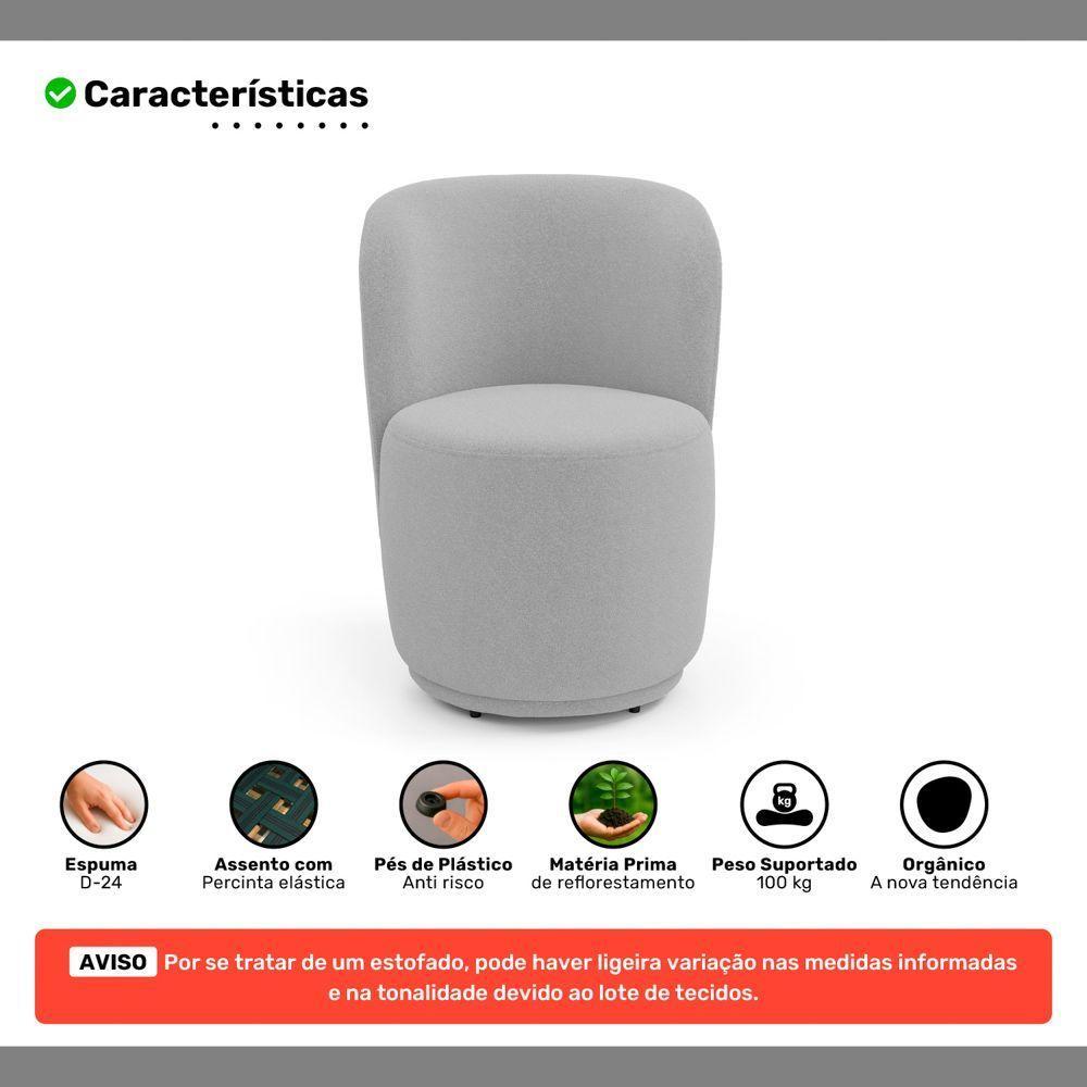 Poltrona Orgânica Decorativa Living Molly Bouclê Cinza Claro - Abmaza - 3