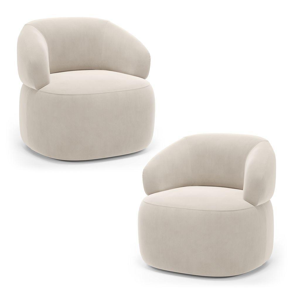 Kit 02 Poltronas Orgânicas Giratória Living Glee Veludo Bege - Abmaza - 1