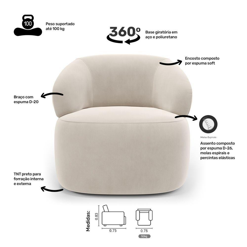 Kit 02 Poltronas Orgânicas Giratória Living Glee Veludo Bege - Abmaza - 3