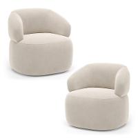 Kit 02 Poltronas Orgânicas Giratória Living Glee Veludo Bege - Abmaza - 1