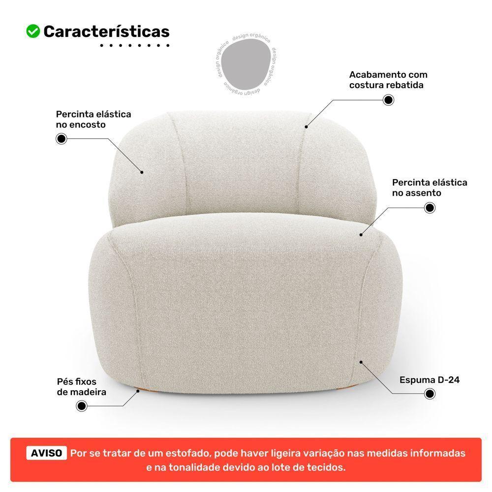 Poltrona Decorativa Living Kaya Orgânica Bouclê Bege - Abmaza - 3