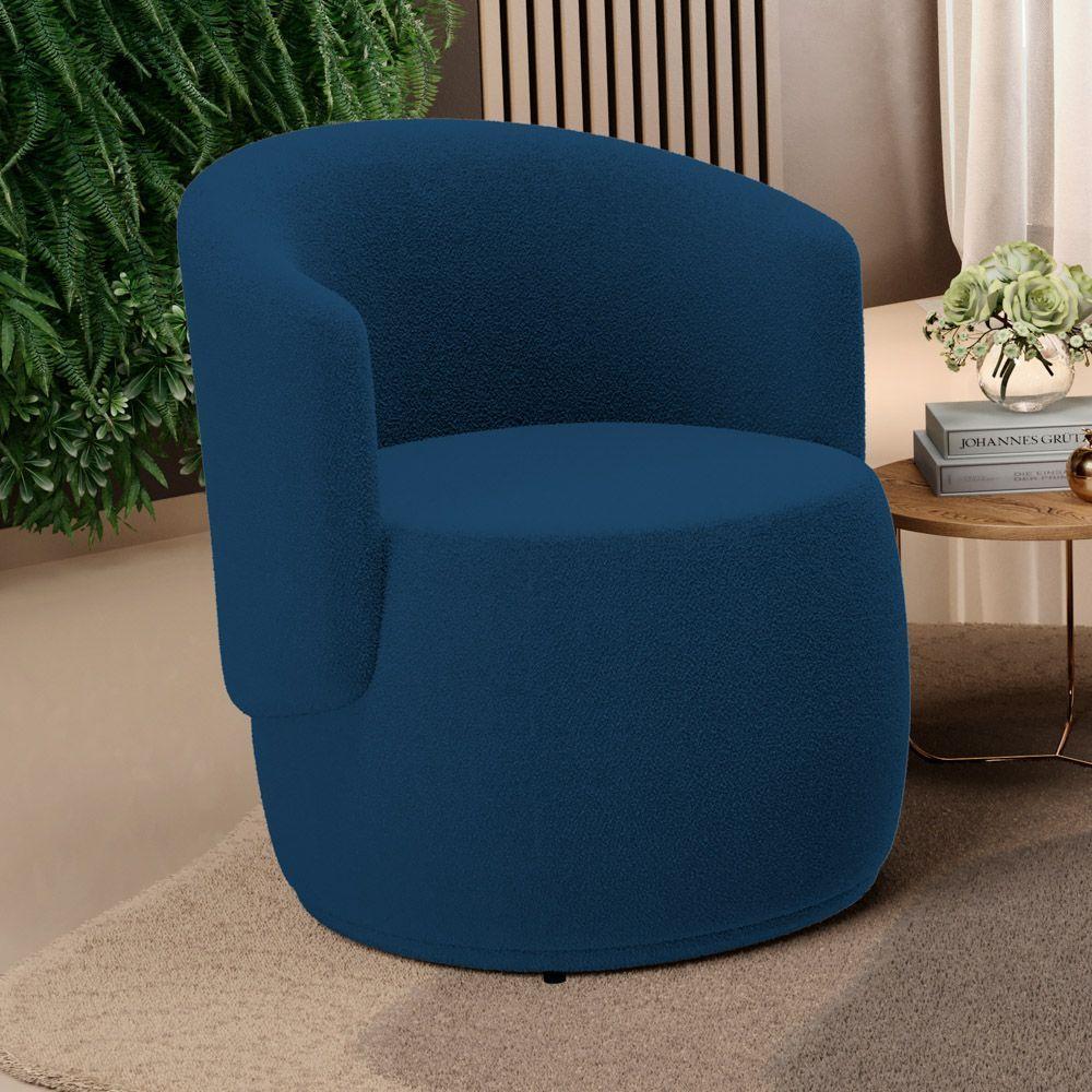 Kit 02 Poltronas Decorativas Aisha Orgânica Bouclê Azul Marinho - Abmaza - 2