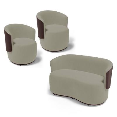 Kit 2 Poltronas E 1 Namoradeira Aisha Orgânica Composê Sintético Marrom E Suede Bege - Abmaza