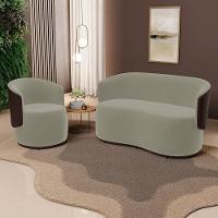 Kit 2 Poltronas E 1 Namoradeira Aisha Orgânica Composê Sintético Marrom E Suede Bege - Abmaza - 2