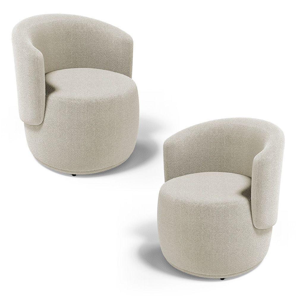 Kit 02 Poltronas Decorativas Aisha Orgânica Bouclê Bege - Abmaza - 1