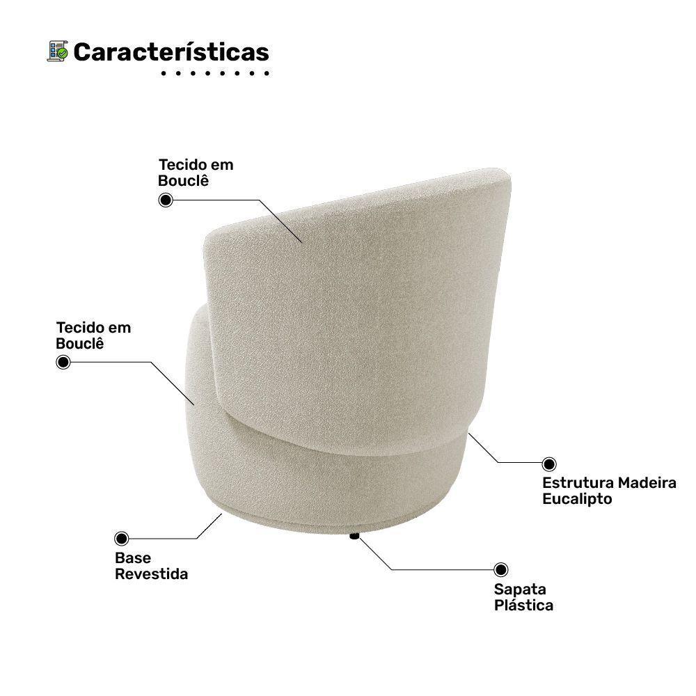 Kit 02 Poltronas Decorativas Aisha Orgânica Bouclê Bege - Abmaza - 7