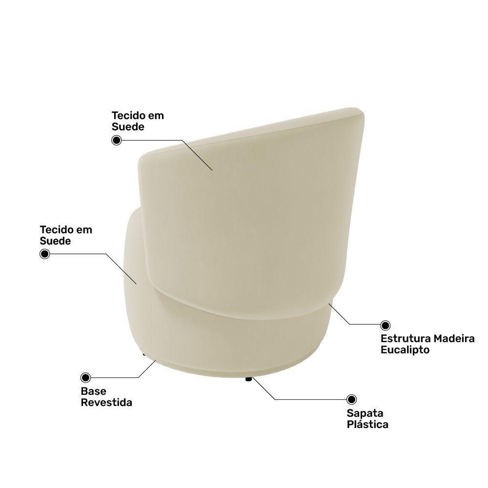 Kit 2 Poltronas E 1 Namoradeira Aisha Orgânica Suede Bege Claro - Abmaza - 10