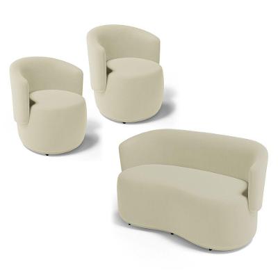 Kit 2 Poltronas E 1 Namoradeira Aisha Orgânica Suede Bege Claro Abmaza