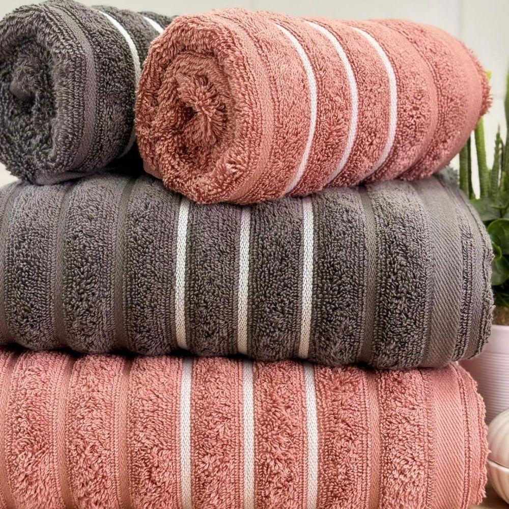 Jogo De Toalhas Wave 4 Peças 100% Algodão Fio Penteado Rosa-cinza Chumbo - 2