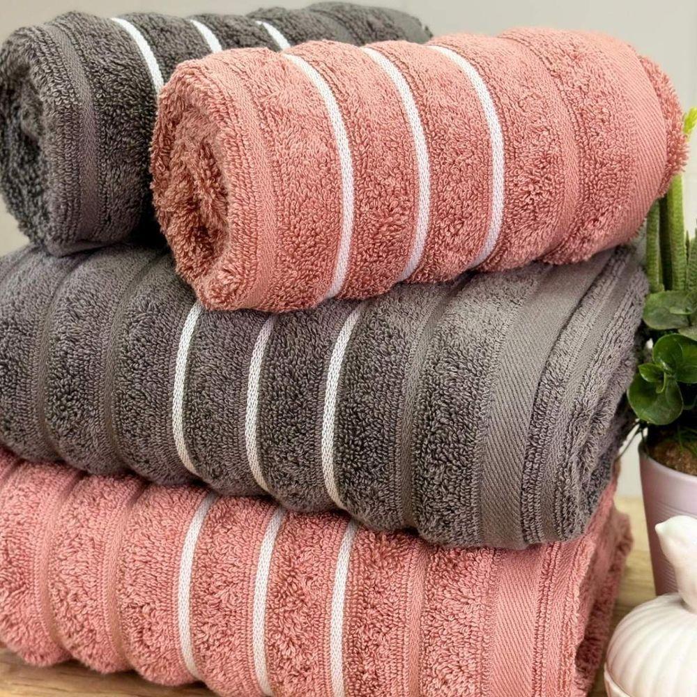 Jogo De Toalhas Wave 4 Peças 100% Algodão Fio Penteado Rosa-cinza Chumbo - 3