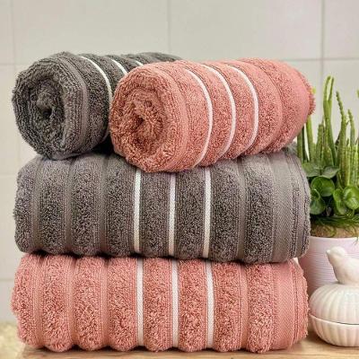 Jogo De Toalhas Wave 4 Peças 100% Algodão Fio Penteado Rosa-cinza Chumbo