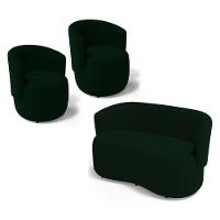 Kit 2 Poltronas E 1 Namoradeira Aisha Orgânica Veludo Verde Escuro - Abmaza - 1