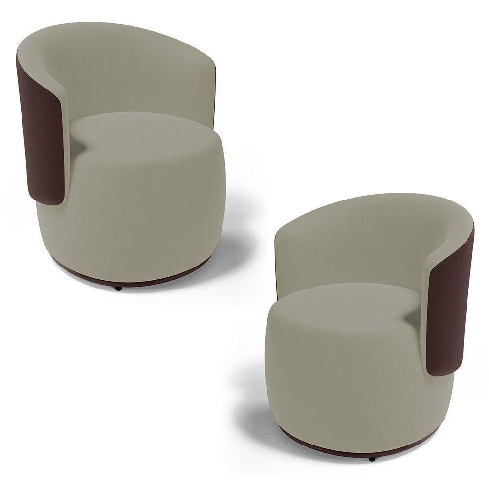 Kit 02 Poltronas Decorativas Aisha Orgânica Composê Sintético Marrom Com Suede Bege - Abmaza - 1