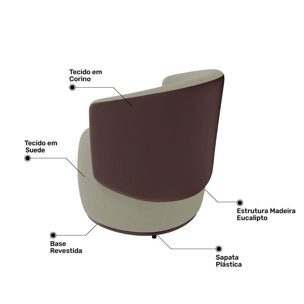 Kit 02 Poltronas Decorativas Aisha Orgânica Composê Sintético Marrom Com Suede Bege - Abmaza - 6