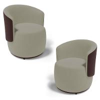 Kit 02 Poltronas Decorativas Aisha Orgânica Composê Sintético Marrom Com Suede Bege - Abmaza - 1