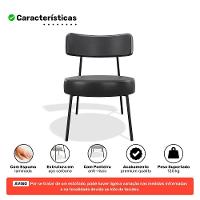 Poltrona Decorativa Sala De Estar Kobe Estofada Com Encosto Couríssimo Preto - Abmaza - 3