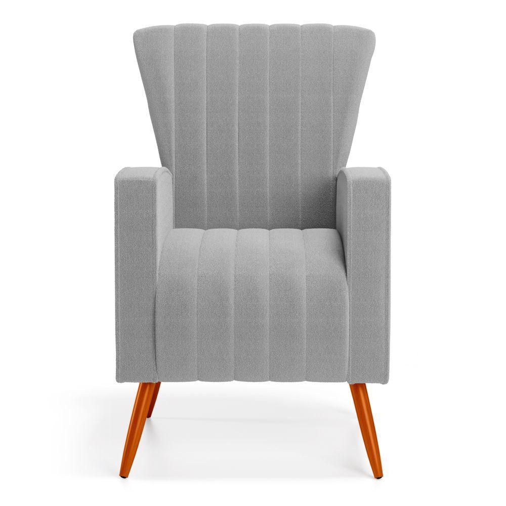 Poltrona Decorativa Melody Com Pés Palito Bouclê Cinza Claro - Abmaza - 3