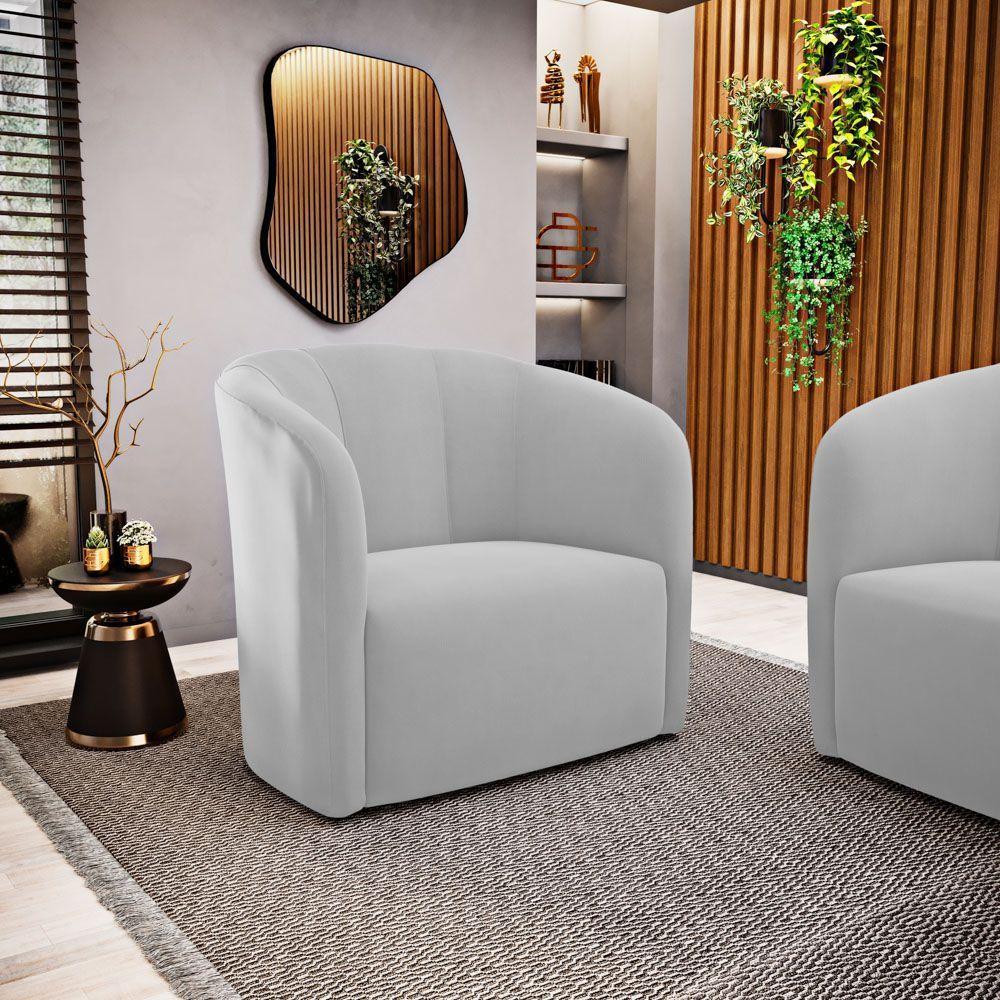 Poltrona Decorativa Living Abby Veludo Cinza Claro - Abmaza - 8