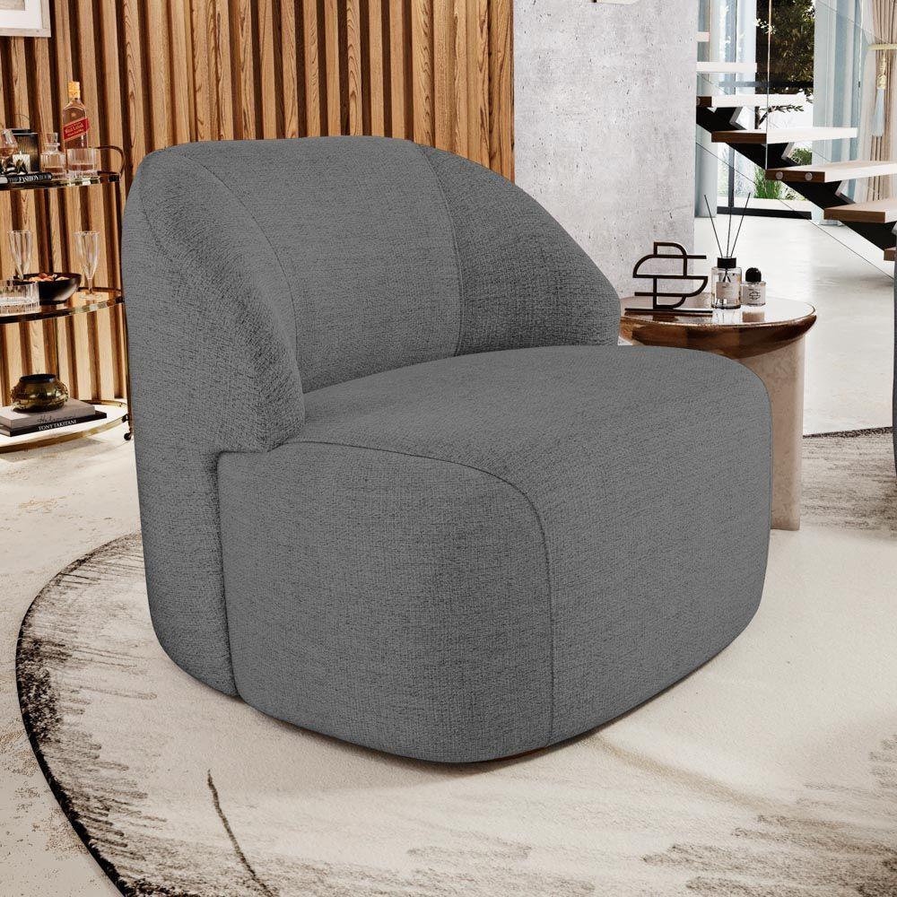 Poltrona Decorativa Living Kaya Orgânica Linho Cinza Escuro - Abmaza - 2