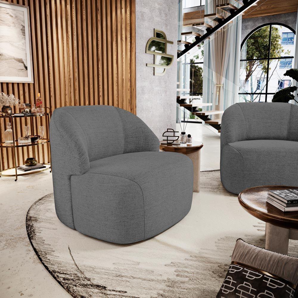 Poltrona Decorativa Living Kaya Orgânica Linho Cinza Escuro - Abmaza - 8