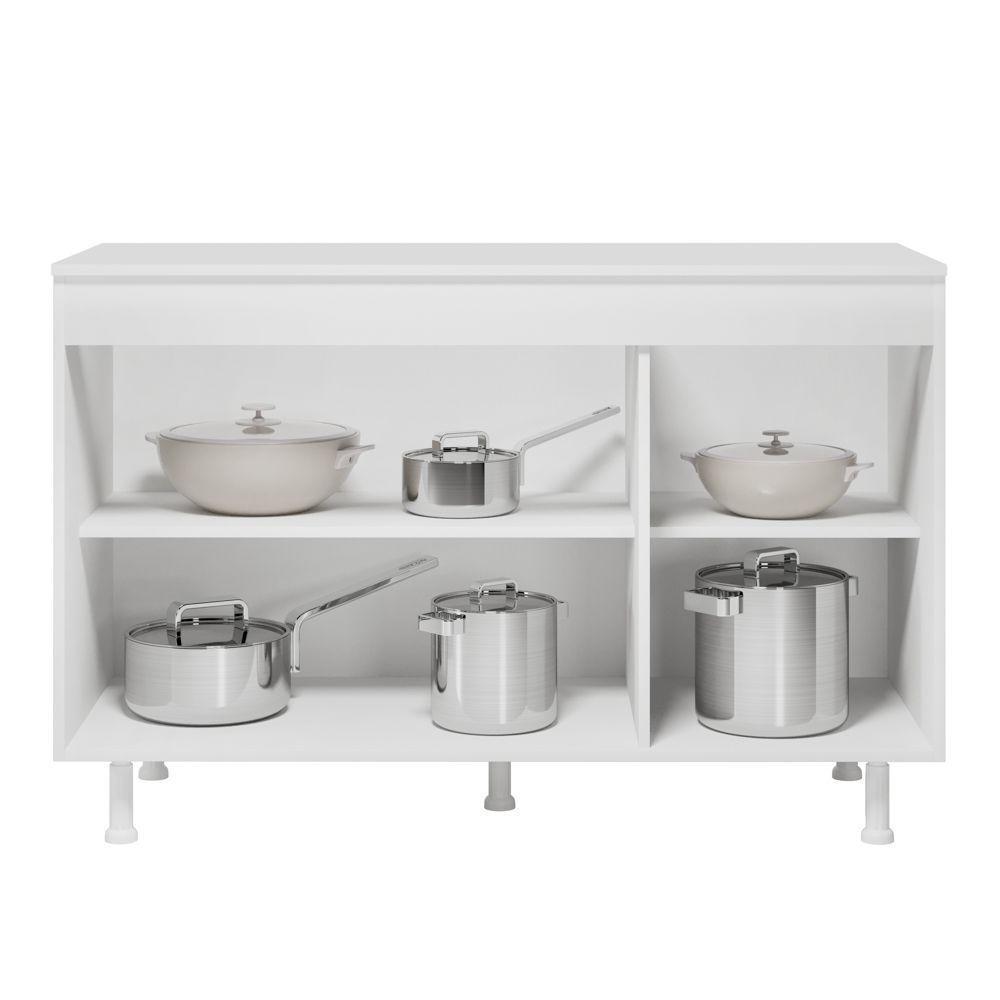 Balcão Buffet Gabinete De Cozinha Lux 120cm 100% Mdf Com Tampo 03 Portas Branco - Abmaza - 3