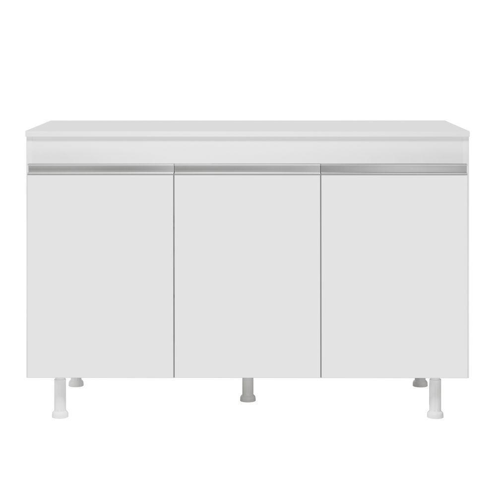Balcão Buffet Gabinete De Cozinha Lux 120cm 100% Mdf Com Tampo 03 Portas Branco - Abmaza - 10