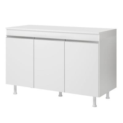 Balcão Buffet Gabinete De Cozinha Lux 120cm 100% Mdf Com Tampo 03 Portas Branco - Abmaza