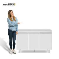 Balcão Buffet Gabinete De Cozinha Lux 120cm 100% Mdf Com Tampo 03 Portas Branco - Abmaza - 9