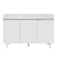 Balcão Buffet Gabinete De Cozinha Lux 120cm 100% Mdf Com Tampo 03 Portas Branco - Abmaza - 10