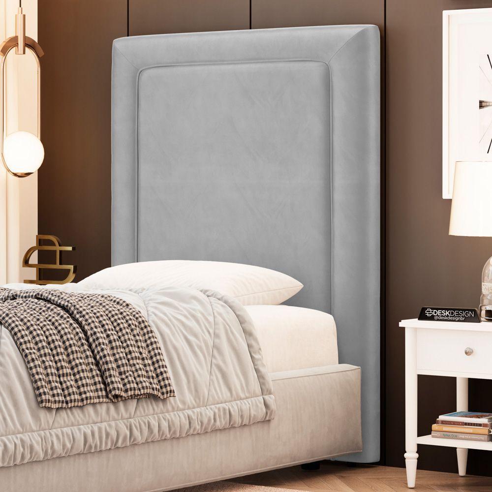 Cabeceira Cama Box Solteiro Alba 90cm Com Frame Veludo Cinza Claro - Abmaza - 2