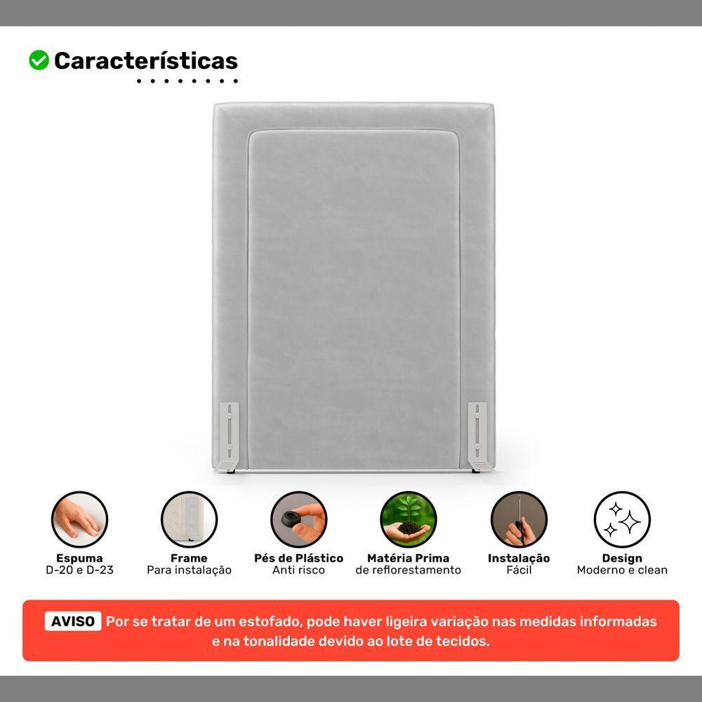Cabeceira Cama Box Solteiro Alba 90cm Com Frame Veludo Cinza Claro - Abmaza - 3