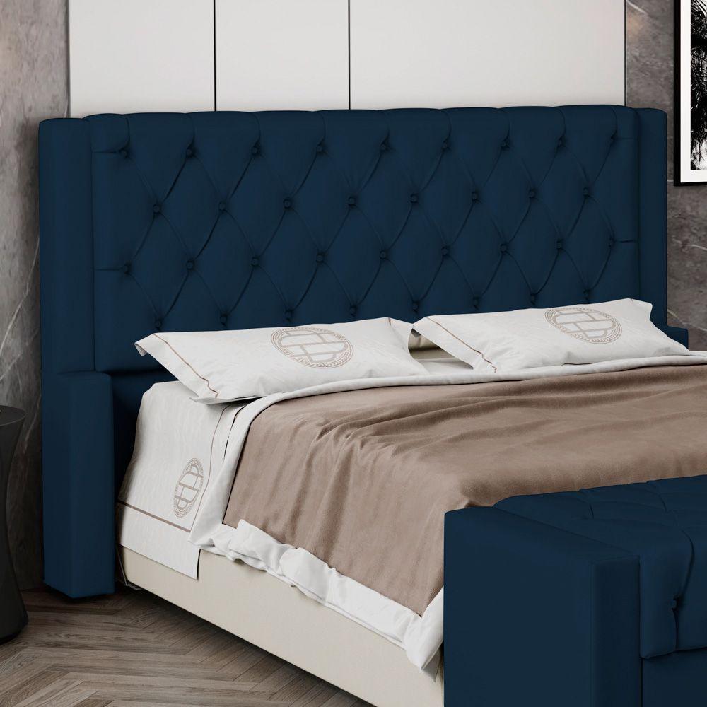 Cabeceira Atena Para Cama Box Casal Padrão 140cm Capitonê Com Frame Veludo Azul Marinho - Abmaza - 2
