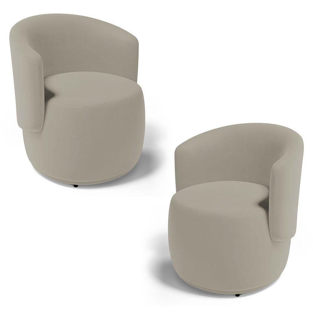 Kit 02 Poltronas Decorativas Aisha Orgânica Suede Bege - Abmaza - 1