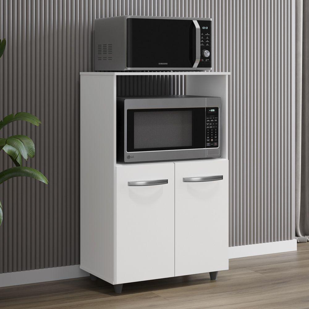 Armário Multiuso Cozinha Para Forno Micro-ondas Thaís 02 Portas Branco - Abmaza - 2