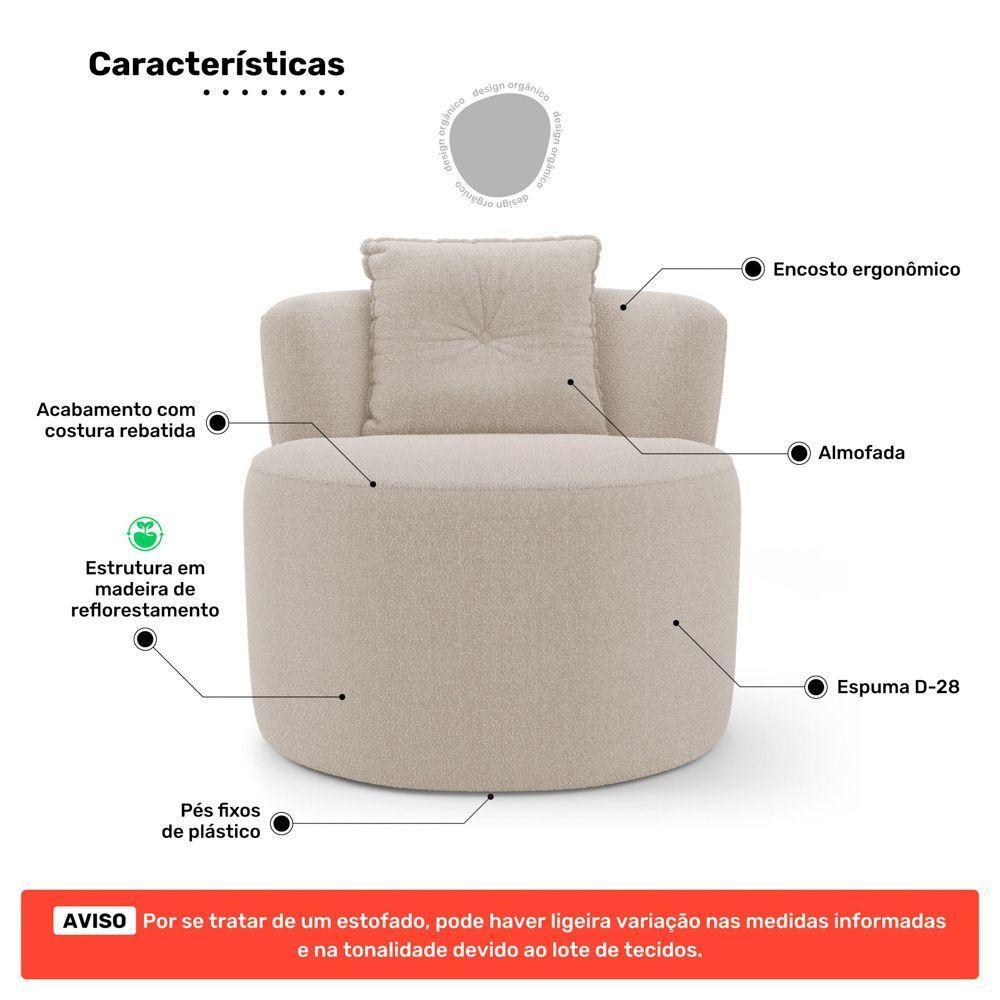 Poltrona Orgânica Living Bob Com 01 Almofada Bouclê Bege - Abmaza - 3