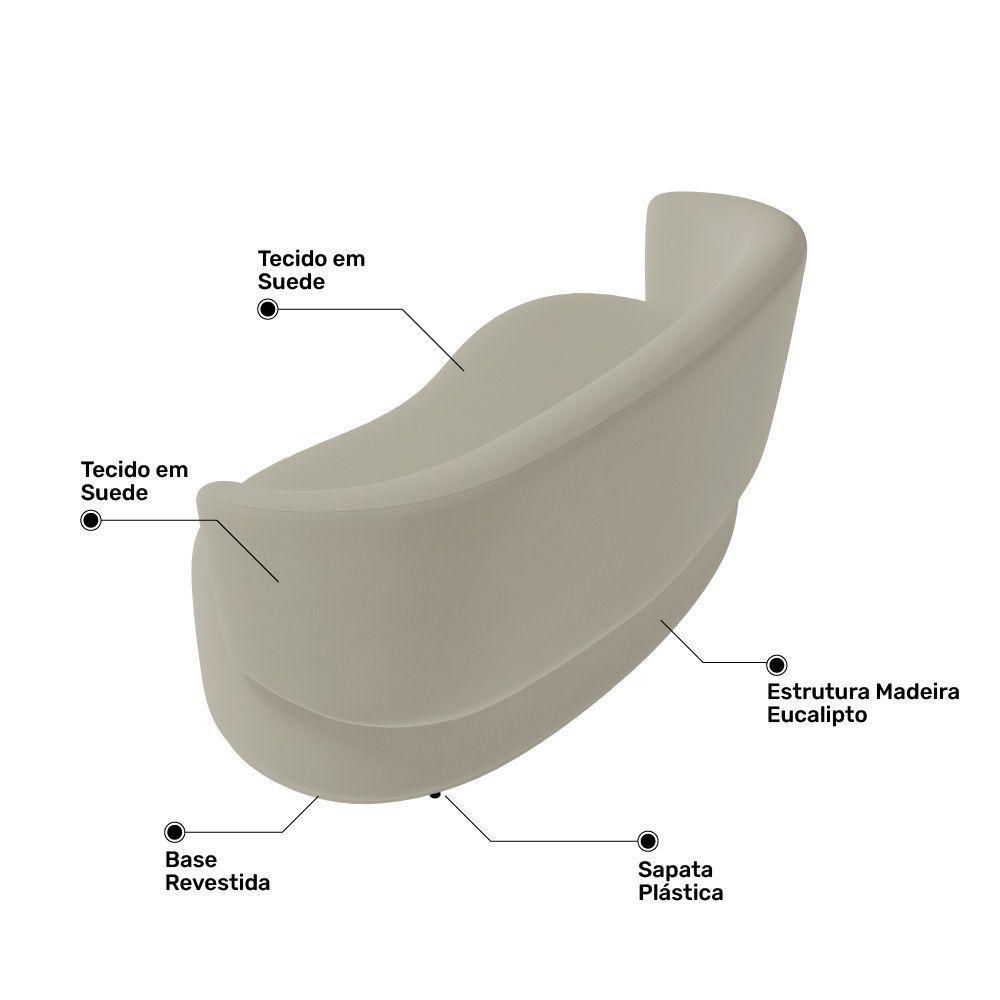 Poltrona Namoradeira Aisha 02 Lugares Orgânica Suede Bege - Abmaza - 6
